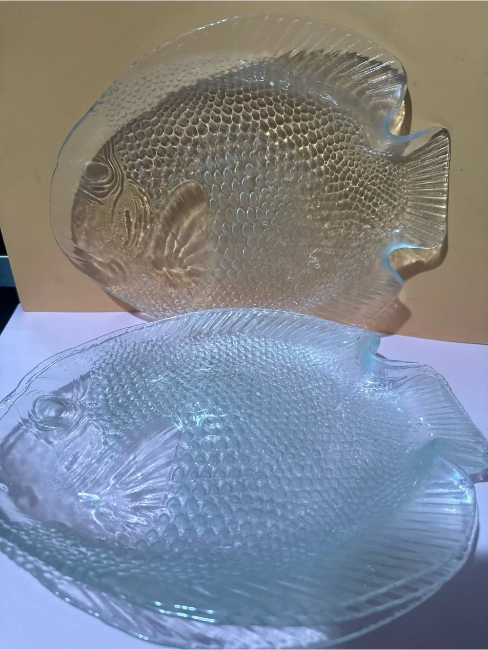 Set of 4 Vintage Alcoloc Glass Fish Snack Plates France 8”x 6